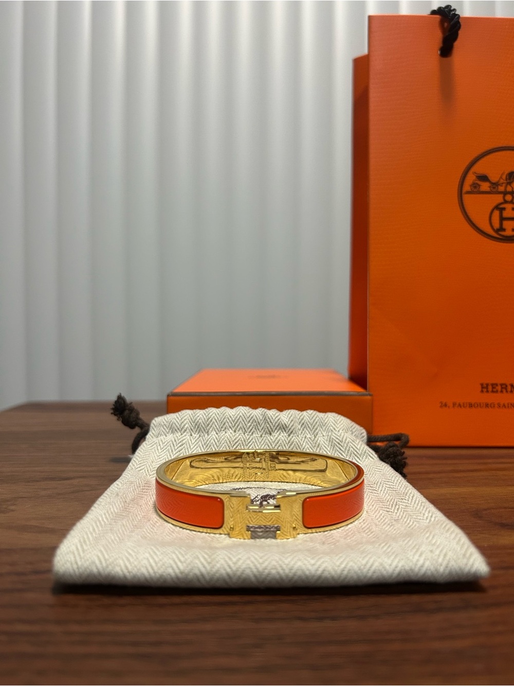 Hermes Orange And Gold Clic H Bracelet - Picture 2 of 5
